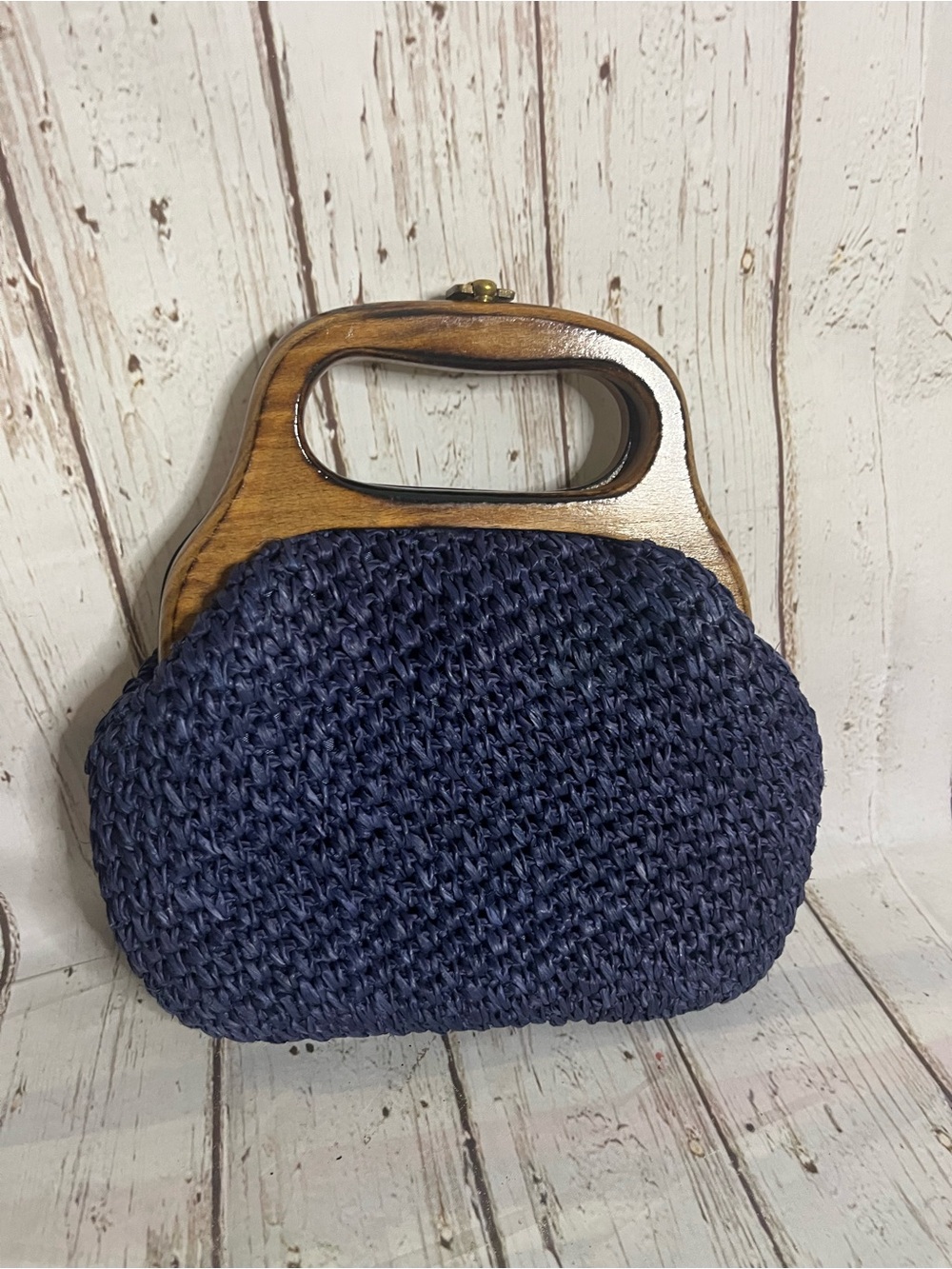 Vintage Mid-Century Small Woven Basket Wood Latch Lock Purse Made in Japan